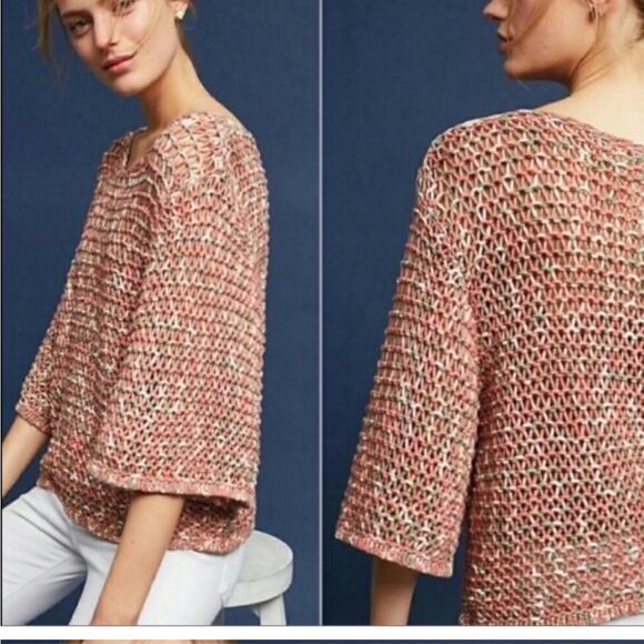NWT Anthropologie moth open knit pink sweater - Picture 1 of 12